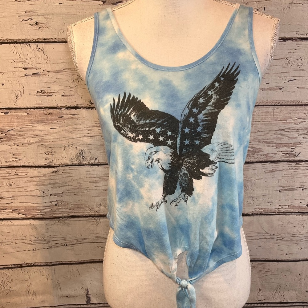 KIRRA Tank Top w Tied Bottom Eagle Print Blue Tie Dye-Medium